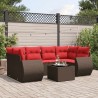 Ensemble de canapé de jardin 7 pcs avec coussins marron résine tressée 643132643132