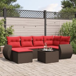 Ensemble de canapé de jardin 7 pcs avec coussins marron résine tressée 643133643133