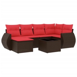 Ensemble de canapé de jardin 7 pcs avec coussins marron résine tressée 643133643133
