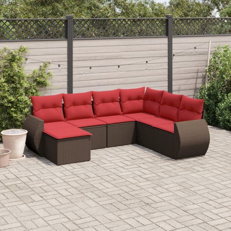 Ensemble de canapé de jardin 7 pcs avec coussins marron résine tressée 643134643134
