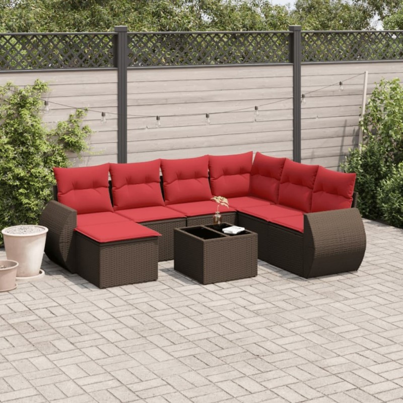 Ensemble de canapé de jardin 8 pcs avec coussins marron résine tressée 643135643135