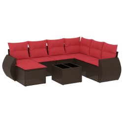 Ensemble de canapé de jardin 8 pcs avec coussins marron résine tressée 643135643135