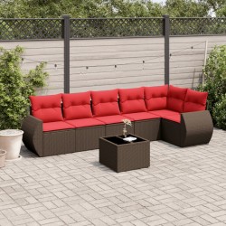 Ensemble de canapé de jardin 7 pcs avec coussins marron résine tressée 643136643136