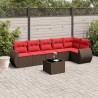 Ensemble de canapé de jardin 7 pcs avec coussins marron résine tressée 643136643136