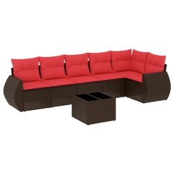 Ensemble de canapé de jardin 7 pcs avec coussins marron résine tressée 643136643136