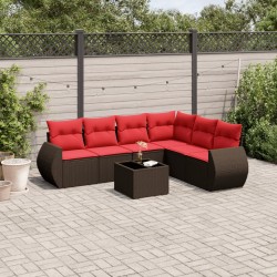 Ensemble de canapé de jardin 7 pcs avec coussins marron résine tressée 643141643141