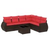 Ensemble de canapé de jardin 7 pcs avec coussins marron résine tressée 643141643141