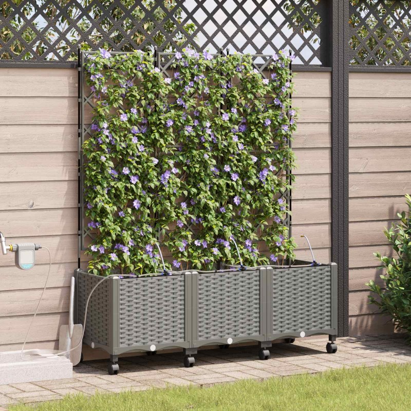 Porte-plante de jardin avec irrigation et roues 3 pc Gris clair 643146643146