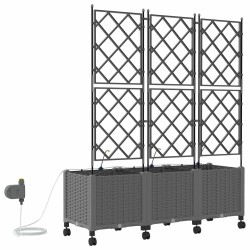 Porte-plante de jardin avec irrigation et roues 3 pc Gris clair 643146643146