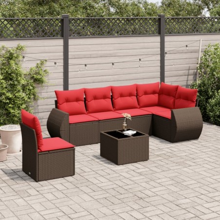 Ensemble de canapé de jardin 7 pcs avec coussins marron résine tressée 643148643148