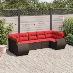 Ensemble de canapé de jardin 7 pcs avec coussins marron résine tressée 643149643149