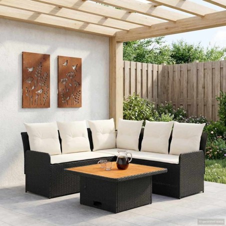 Ensembles de meubles avec oreiller 4 pcs Noir et Crème Rotin PE 643153643153