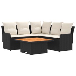 Ensembles de meubles avec oreiller 4 pcs Noir et Crème Rotin PE 643153643153
