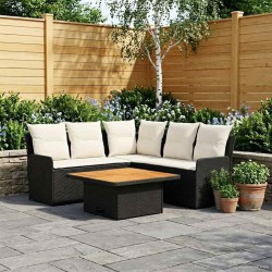 Ensembles de meubles avec oreiller 4 pcs Noir et Crème Rotin PE 643153643153