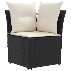 Ensembles de meubles avec oreiller 4 pcs Noir et Crème Rotin PE 643153643153