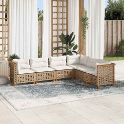 Salon de jardin avec coussins 6 pcs beige résine tressée 643167643167