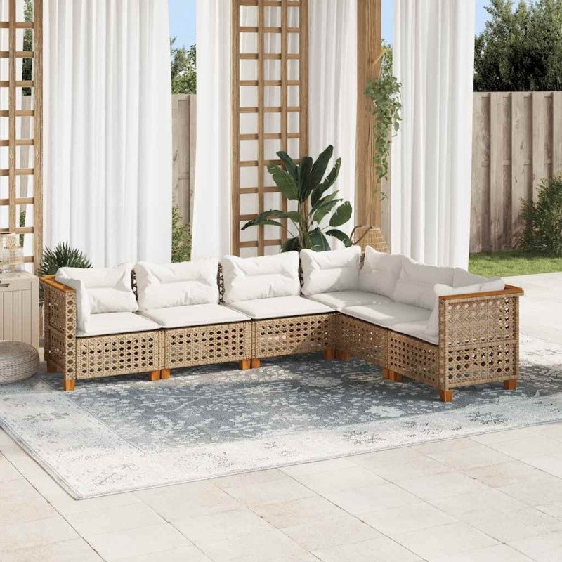 Salon de jardin avec coussins 6 pcs beige résine tressée 643167643167