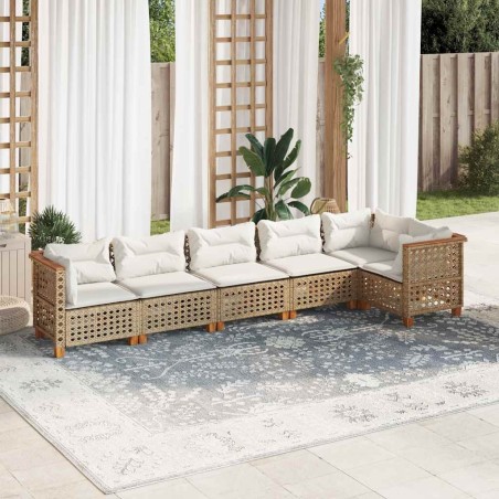 Salon de jardin avec coussins 6 pcs beige résine tressée 643174643174