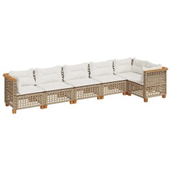 Salon de jardin avec coussins 6 pcs beige résine tressée 643174643174
