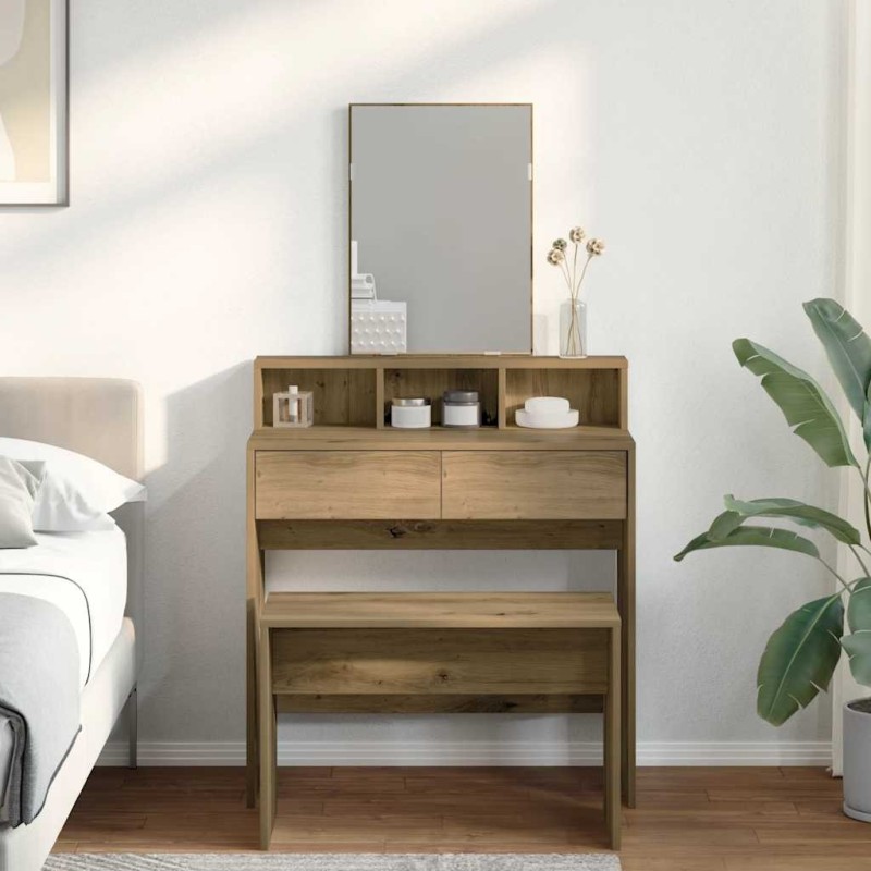 Tabouret de toilette chêne artisanal 70x35x45cm bois ingénierie 643183643183
