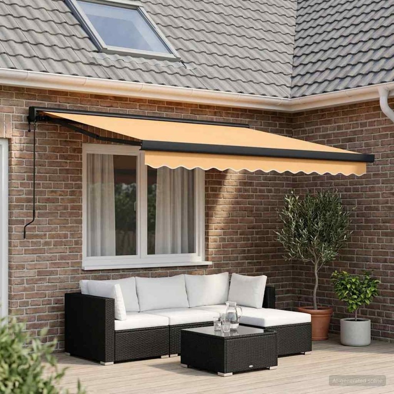 Auvent rétractable Sable 300 x 250 cm Tissu et Métal 643190643190