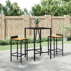Table de bar et dessus en verre noir 70x70x110 cm poly rotin 643250643250