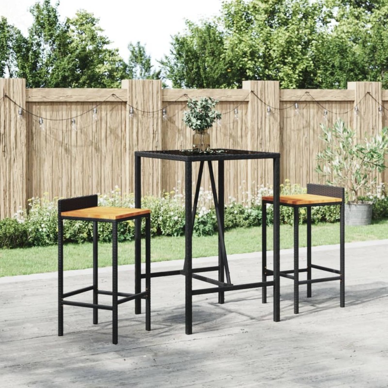 Table de bar et dessus en verre noir 70x70x110 cm poly rotin 643250643250