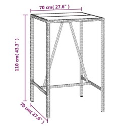 Table de bar et dessus en verre noir 70x70x110 cm poly rotin 643250643250