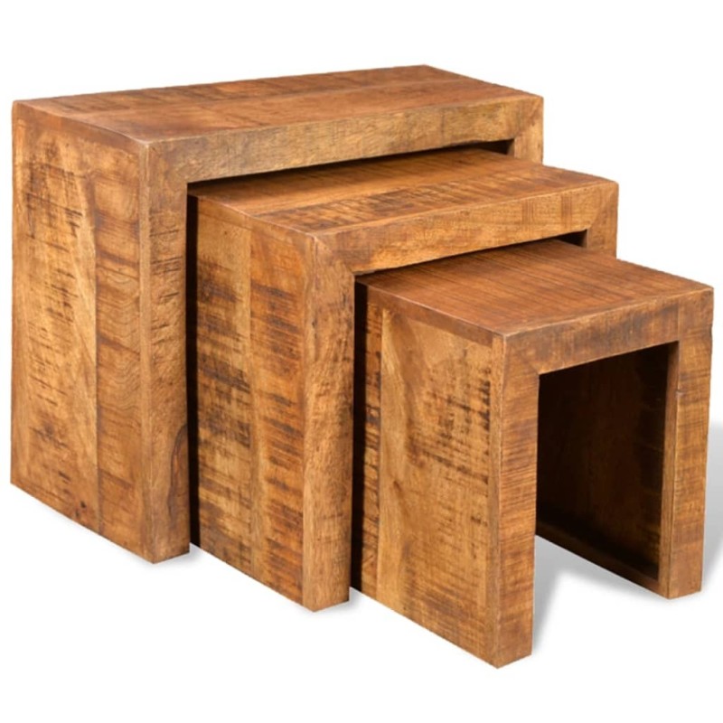 Table gigogne 3 pcs Bois massif de manguier Table gigogne 3 pcs Bois massif de manguier