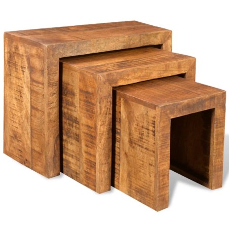  Table gigogne 3 pcs Bois massif de manguier   