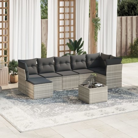 Salon de jardin 8 pcs avec coussins gris clair résine tressée 643291643291