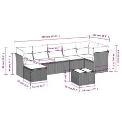 Salon de jardin 8 pcs avec coussins gris clair résine tressée 643291643291
