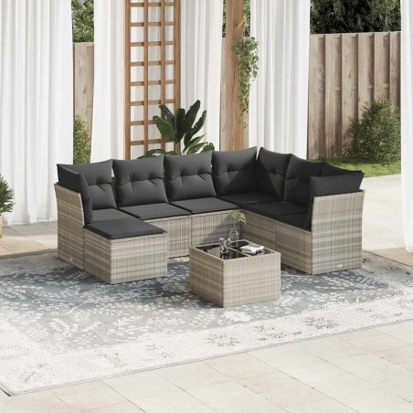 Salon de jardin 8 pcs avec coussins gris clair résine tressée 643292643292