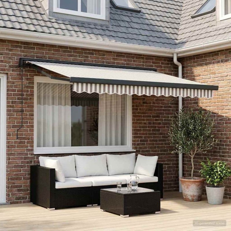 Auvent rétractable Gris clair et blanc 300 x 250 cm 643299643299