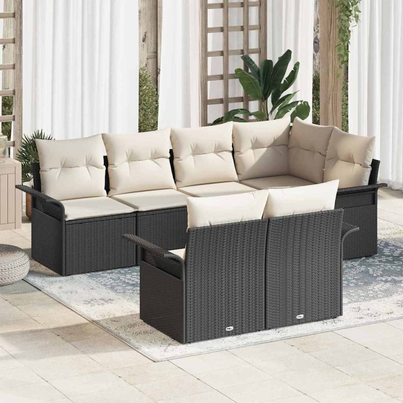 Ensemble de canapé de jardin avec coussin 7 pcs Noir Poly rotin 643344643344