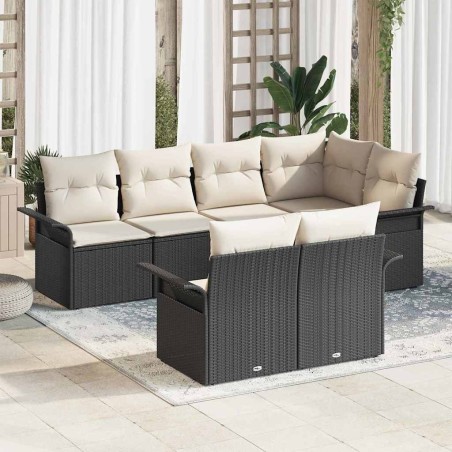 Ensemble de canapé de jardin avec coussin 7 pcs Noir Poly rotin 643344643344