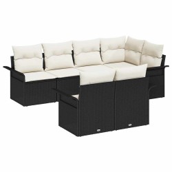 Ensemble de canapé de jardin avec coussin 7 pcs Noir Poly rotin 643344643344