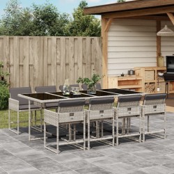 Ensemble à manger de jardin et coussins 9 pcs gris clair rotin 643357643357