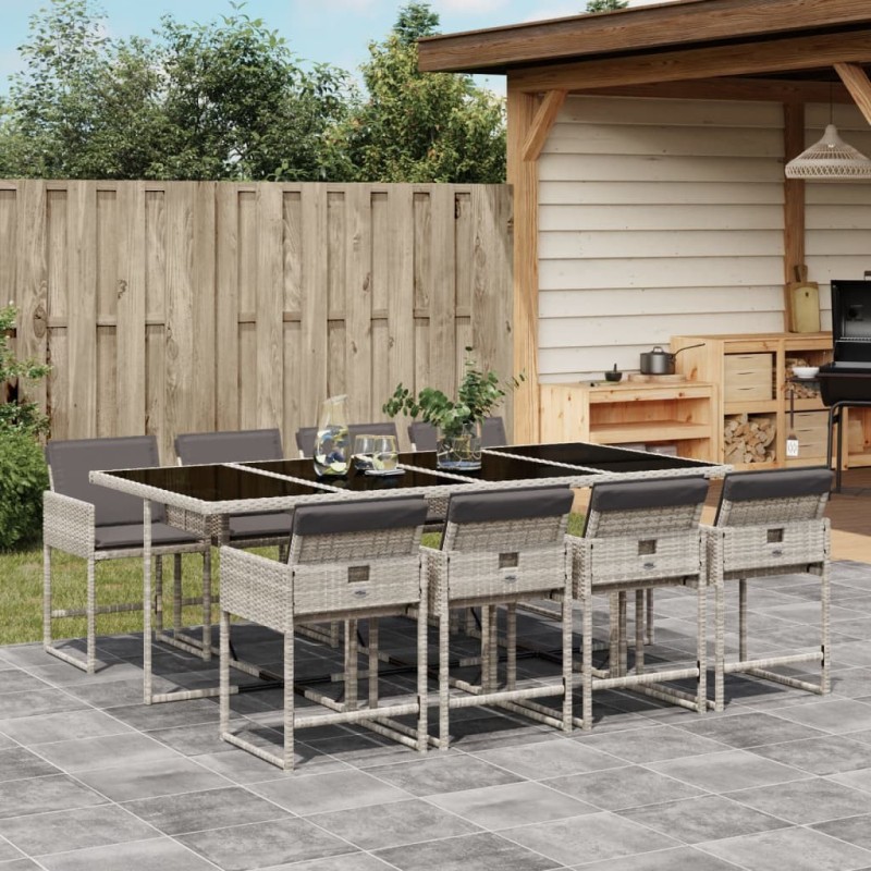 Ensemble à manger de jardin et coussins 9 pcs gris clair rotin 643357643357
