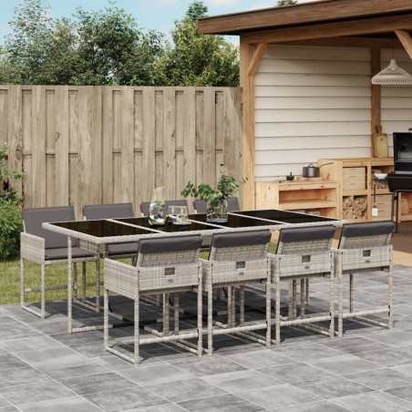 Ensemble à manger de jardin et coussins 9 pcs gris clair rotin 643357643357