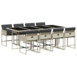 Ensemble à manger de jardin et coussins 9 pcs gris clair rotin 643357643357