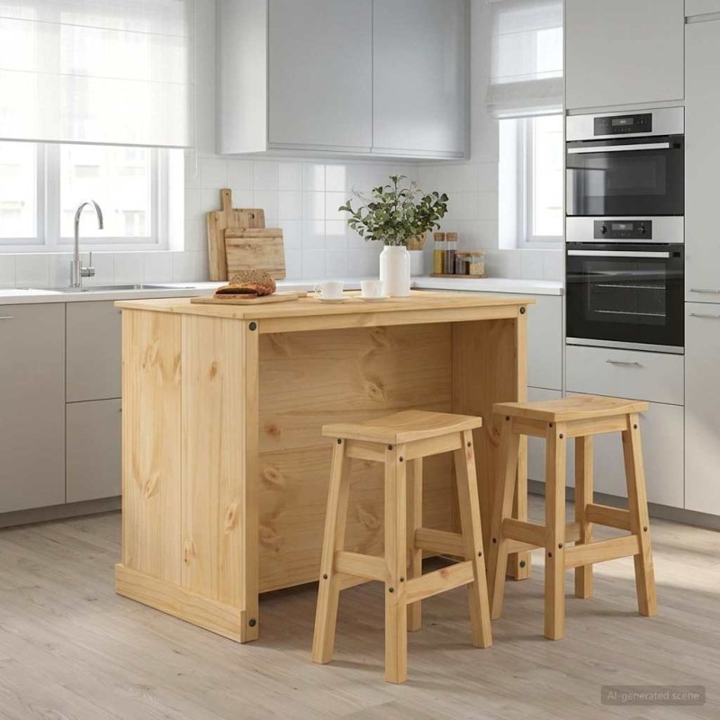 Ensemble Cuisine Îlot avec porte 3 pcs Cire de Miel Pin massif 643362643362