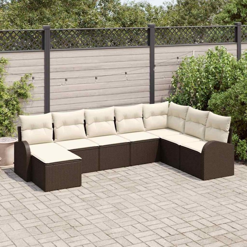Ensemble de canapé de jardin 8 pcs Marron Poly rotin 643378643378