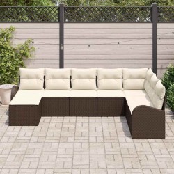 Ensemble de canapé de jardin 8 pcs Marron Poly rotin 643378643378