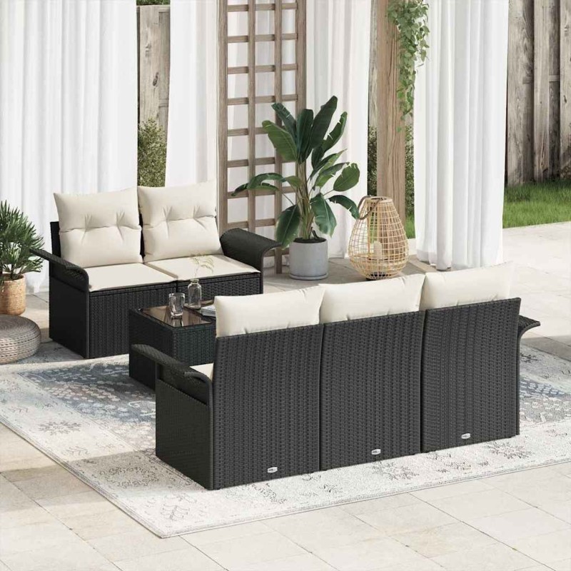 Ensemble de canapé de jardin avec coussin 6 pcs Noir et Crème 643382643382