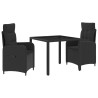 Ensemble de repas extérieur 3 pcs Noir 90 x 90 x 75 cm 643385643385