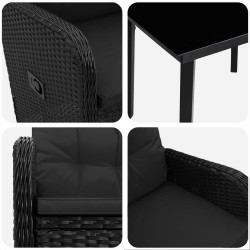 Ensemble de Tables Basses avec coussin avec oreiller 3 pcs Noir 643386643386