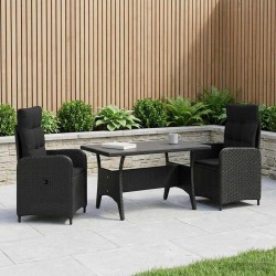 Ensemble de repas extérieur 3 pcs Noir polyrotin 643389643389