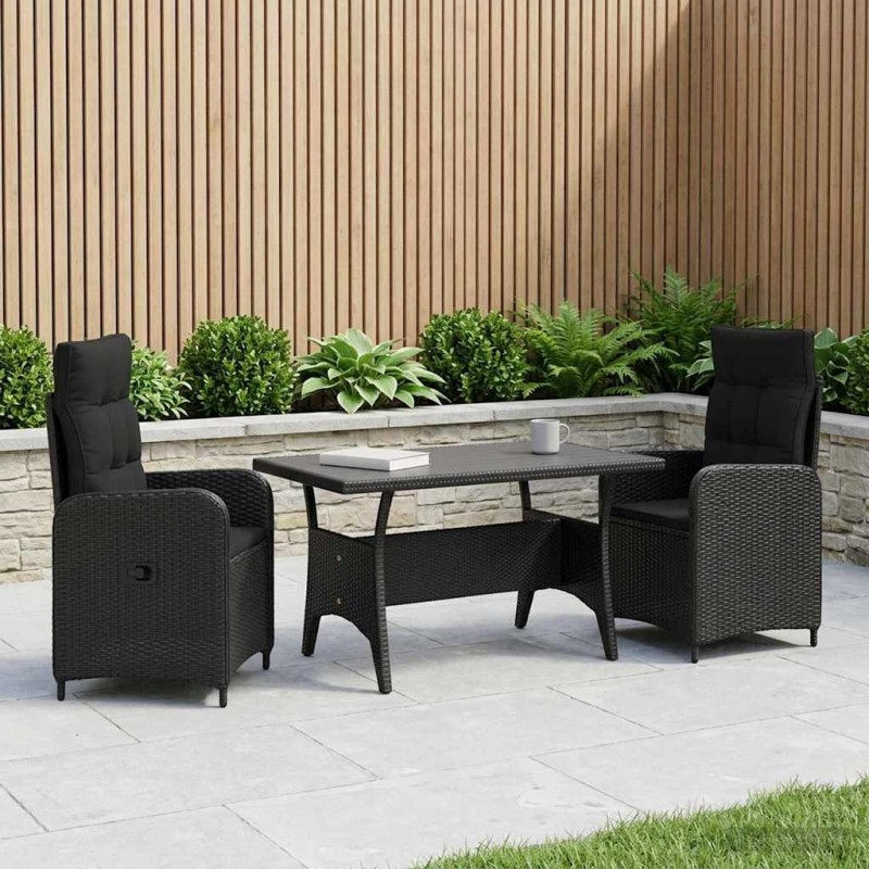 Ensemble de repas extérieur 3 pcs Noir polyrotin 643389643389