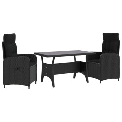 Ensemble de repas extérieur 3 pcs Noir polyrotin 643389643389